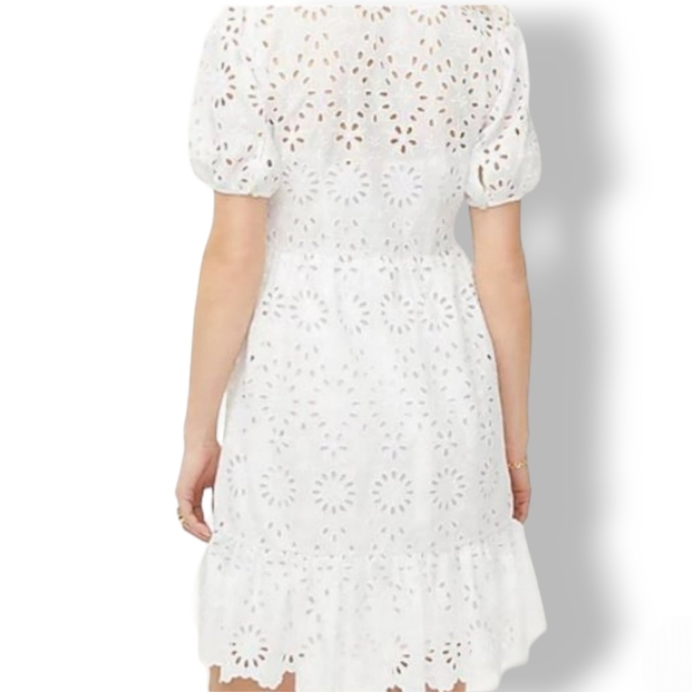 J.Crew White Eyelet Puff Sleeve Ruffle Dress AW798 - Picture 3 of 7